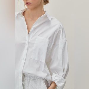 White oversized poplin button down shirt